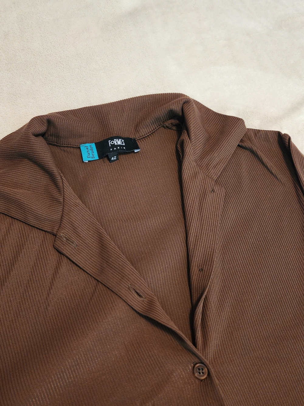 Relaxed Ribbed Button-Front Long Brown Top Dress Loungewear Size 42 - Picture 4 of 13